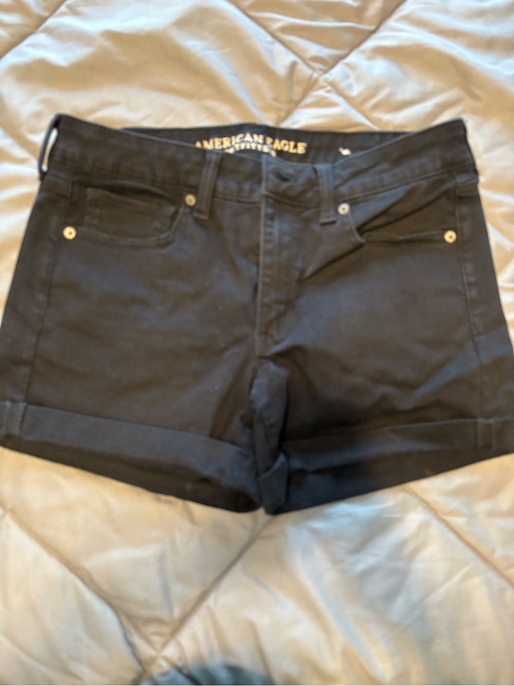 American Eagle Outfitters Black Rolled Hem Denim Shorts